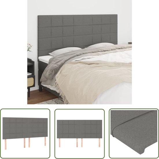 The Living Store Hoofdborden 4 st 80x5x78/88 cm stof donkergrijs - Klassieke Hoofdbord - Hoofdbord Grijs - Bedhoofd - Beddecoratie - Slaapkamers