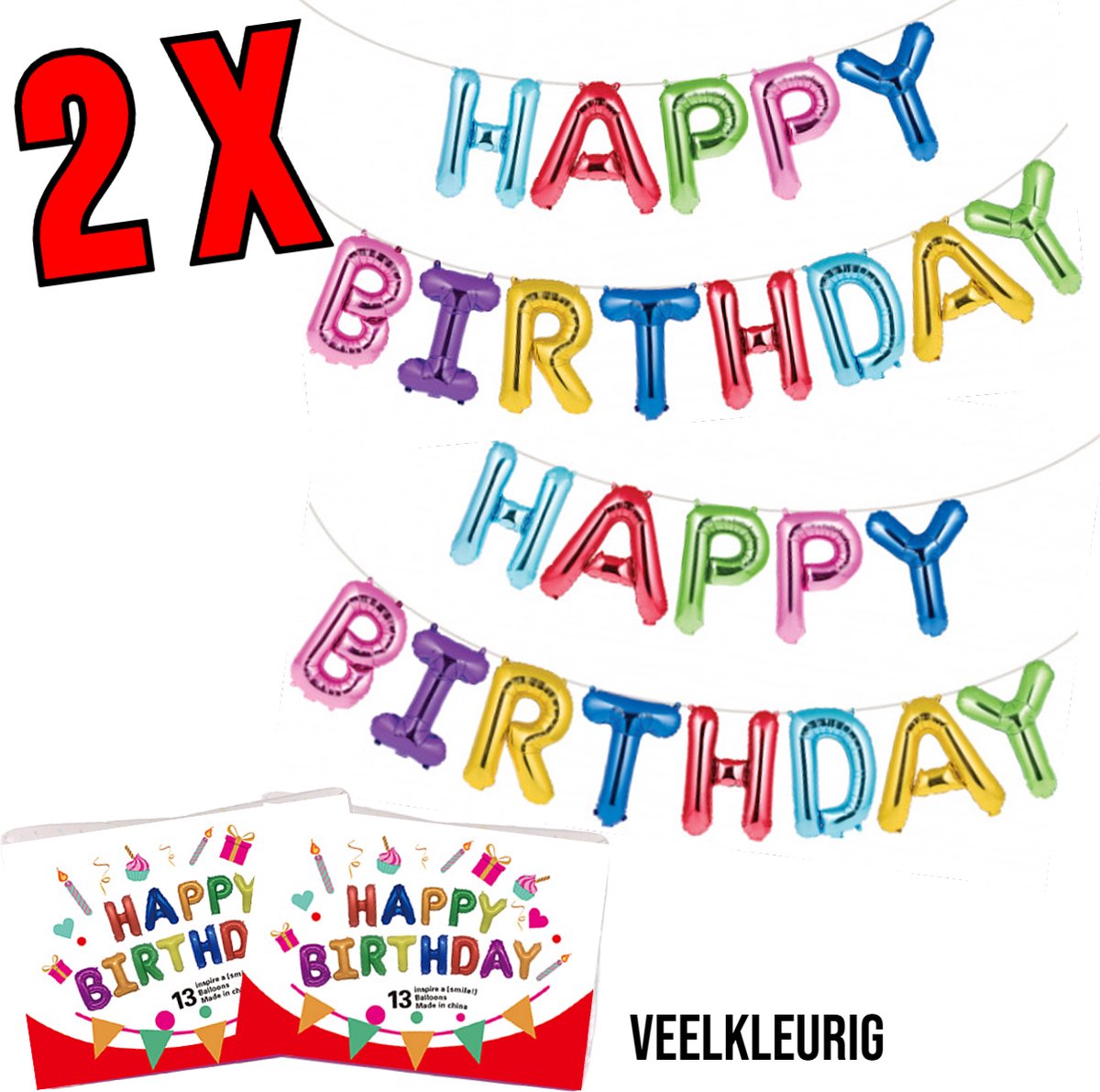 Allernieuwste.nl® 2 SETS Happy Birthday Ballonnen Zilver - Feest Versiering Verjaardags Folie Ballonnen Feest Decoratie Slinger Multicolor - 2 sets
