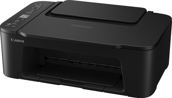 Zwarte Canon Pixma printer, gedraaid naar de zijkant.