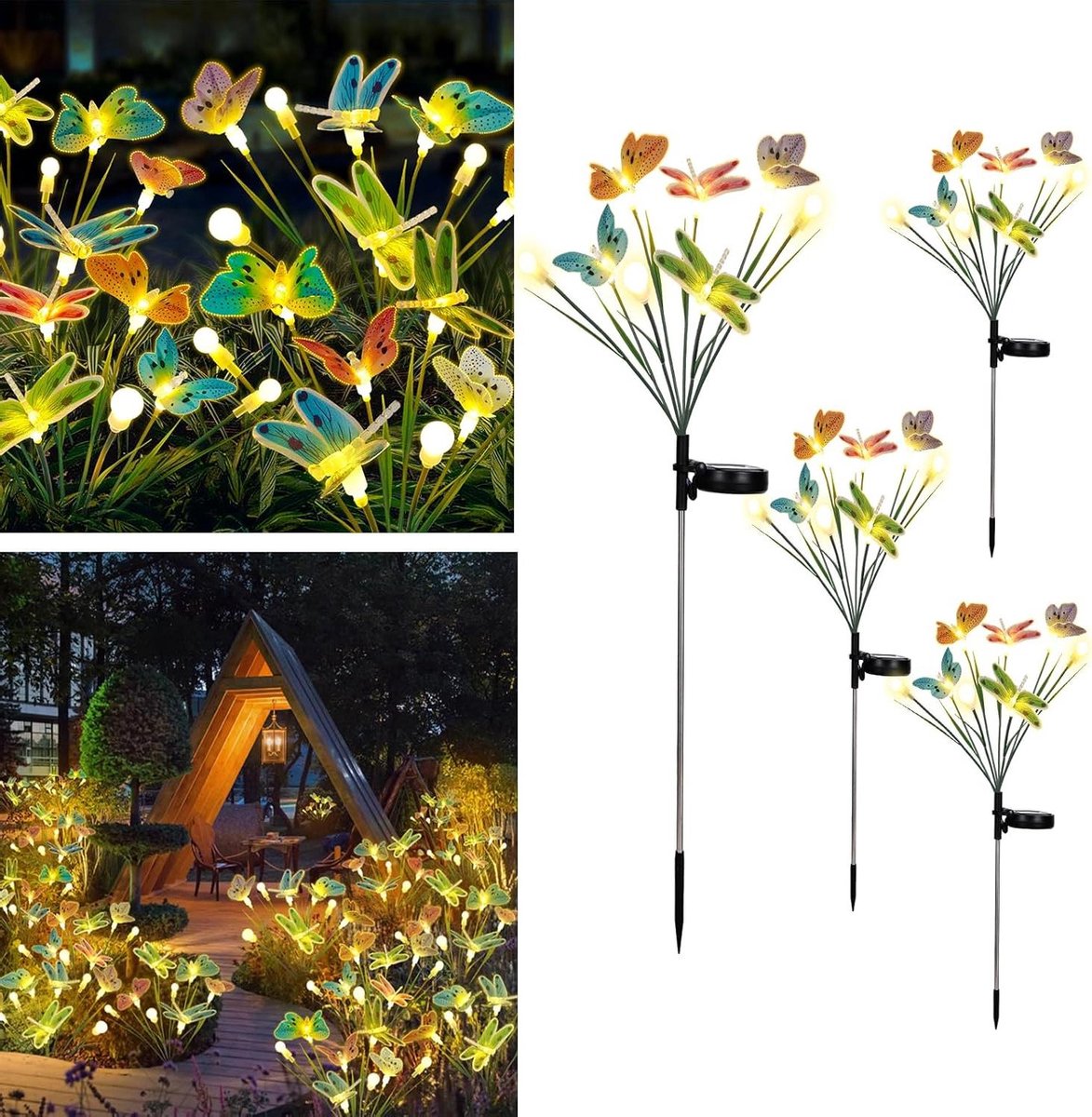 Zonnelampen voor buiten tuin - 4 stuks gloeiwormen tuinverlichting - Solarverlichting - 32 leds Firefly tuinverlichting op zonne-energie IP65 waterdicht - Tuin voetpad achtertuin gazon tuinverlichting op zonneenergie