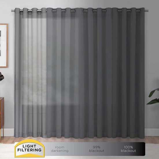 Vangao Ondoorzichtige gordijnen met plooiband, 220 x 140 cm, set van 2 verduisteringsgordijnen, verduisteringsgordijnen, verduisteringsgordijnen voor