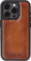 Charmant Style - Étui de téléphone - Étui pour iPhone 15 Pro avec porte-cartes - Cognac brûlé - Convient pour étui en cuir amovible iPhone 15 Pro - Protection RFID - Étui BookCase