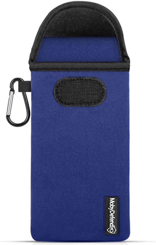 Étui universel pour téléphone taille L (16 x 7,5 cm) - Pochette en néoprène MobyDefend avec mousqueton - Étui à insérer - Étui à boucle de ceinture - Blauw - Étui pour téléphone portable - Étui pour téléphone Convient pour : Universel
