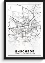 Affiche avec cadre Carte - Enschede - Zwart - Wit - 40x60 cm