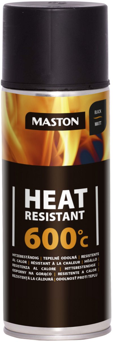 Maston Heat Resistant 600°C - Mat - Zwart - Hittebestendige Spuitverf - 400 ml - spuitbus verf