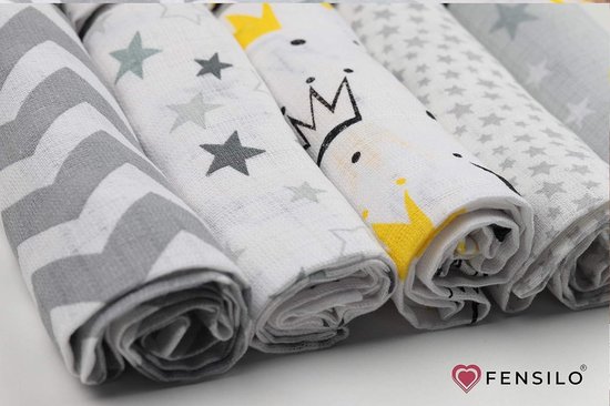 Cloths Hydrophilic Diapers 10 Pack 70x80 cm White-Grey-Yellow Burp Wipes Unisex Girl Young EU fabricated FENSILO hydrofiele washandjes — afbeelding 5