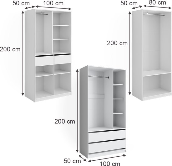 Vicco Armoire Elmo, Wit, 100 x 200 cm Set de 3 parties