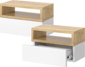 Table de chevet Vicco Urbano, Chêne fort doré/ Wit, 45 x 28 cm Set de 2