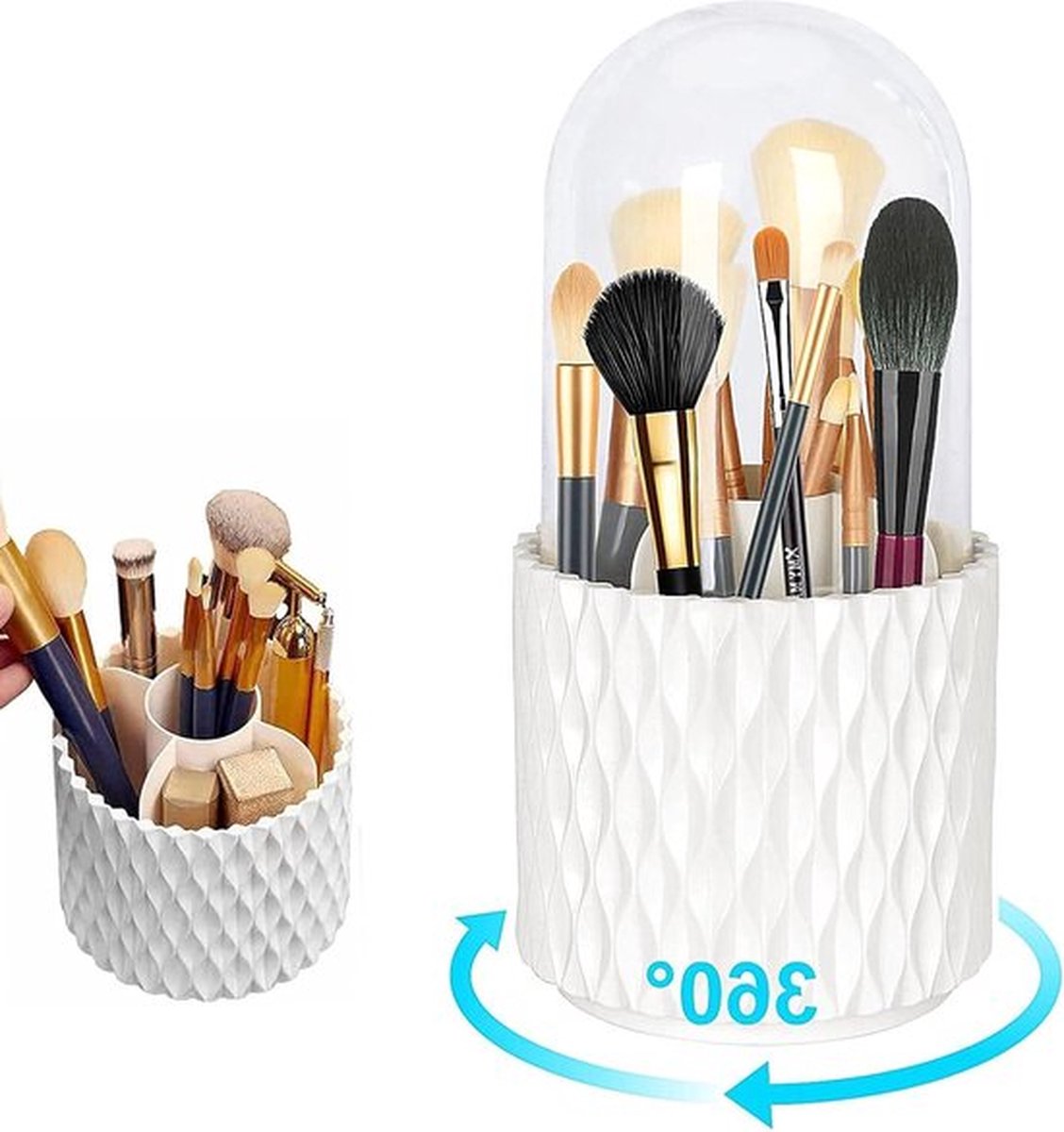 PolkaHome 360° Roterende Make-Up Brush Opbergvak Organisator Lippenstift en Oogschaduwkwasten Organisator met Deksel Voor Kamerdecoratie make up tafel
