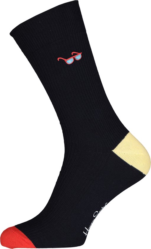 Happy Socks Ribbed Embroidery Sunny Days Sock – zwart met zonnebril – Unisex – Maat: 36 – 40