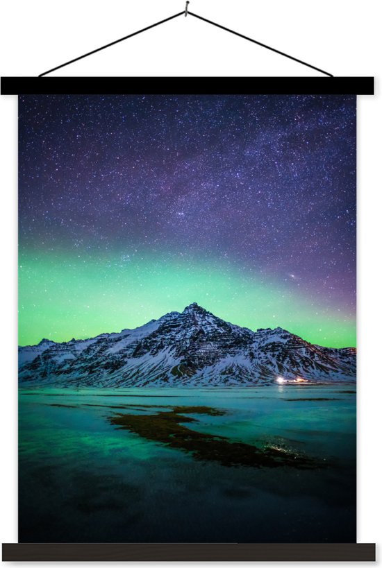 Porte-affiche avec affiche - Affiche scolaire - Berg - Aurores boréales - Suède - Neige - Vert - Hiver - 120x160 cm - Lattes noires