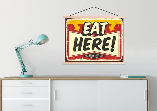 Porte-affiche avec affiche - Affiche scolaire - Nourriture - Vintage - Enseigne publicitaire - Illustration - 60x45 cm - lattes vierges