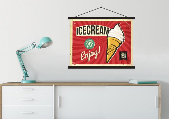 Affiche scolaire - Glace - Vintage - Billboard - Dessin - 60x45 cm - Lattes noires