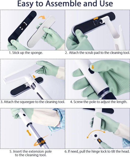 Raclette à vitres avec chambre d'égout, épurateur et nettoyeur en microfibre - Manche en aluminium de 40 pouces avec tête pivotante