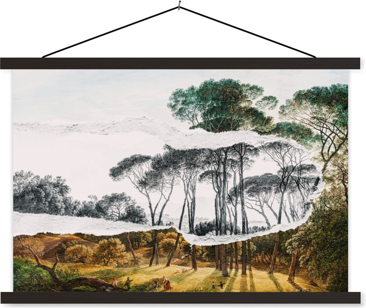 Posterhanger incl. Poster 150x100 cm - Schoolplaat - Italiaans landschap parasoldennen - K