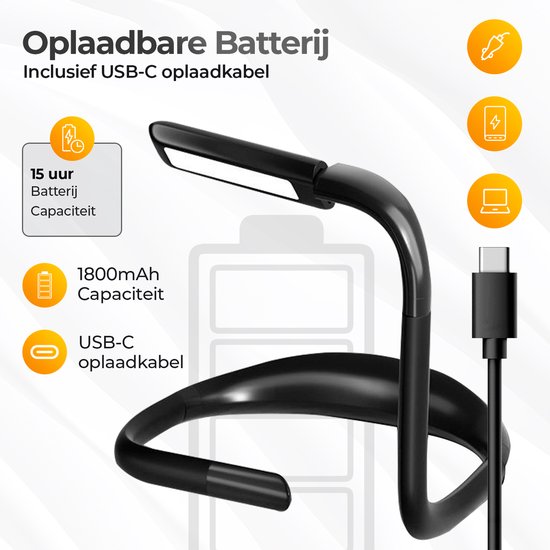 Regal Tech® Neklamp - Leeslamp - Bedlamp - Oplaadbaar leeslampje - Dimbaar - Verstelbaar - Zwart van Rega — afbeelding 5