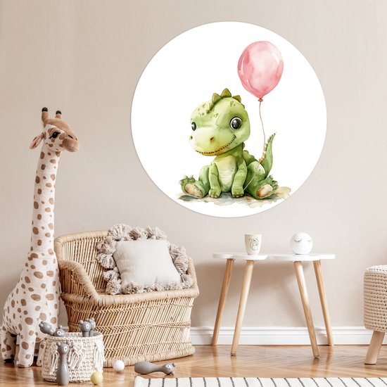 WallCircle® - Behangcirkel 140x140 cm - Muurstickers Draak - Baby dier - Roze ballon - Muurcirkel - Kinderkamer accessoires - Decoratie babykamer - Wandcirkel zelfklevend