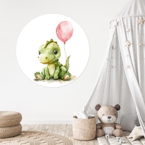 WallCircle® - Behangcirkel 140x140 cm - Muurstickers Draak - Baby dier - Roze ballon - Muurcirkel - Kinderkamer accessoires - Decoratie babykamer - Wandcirkel zelfklevend