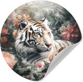 WallCircle - Stickers muraux - Cercle Papier Peint - Tigre - Animaux Sauvages - Fleurs - Jungle - 140x140 cm - Cercle Mural - Auto Adhésif - Sticker Papier Peint Rond