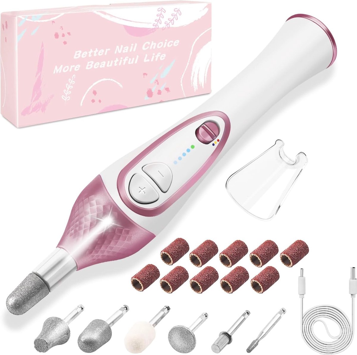 PRS Business Elektrische Nagelvijl Manicure- En Pedicureset 6 Nagelbitjes 10 Schuurrolletjes Draagbaar En Oplaadbaar Snoerloos