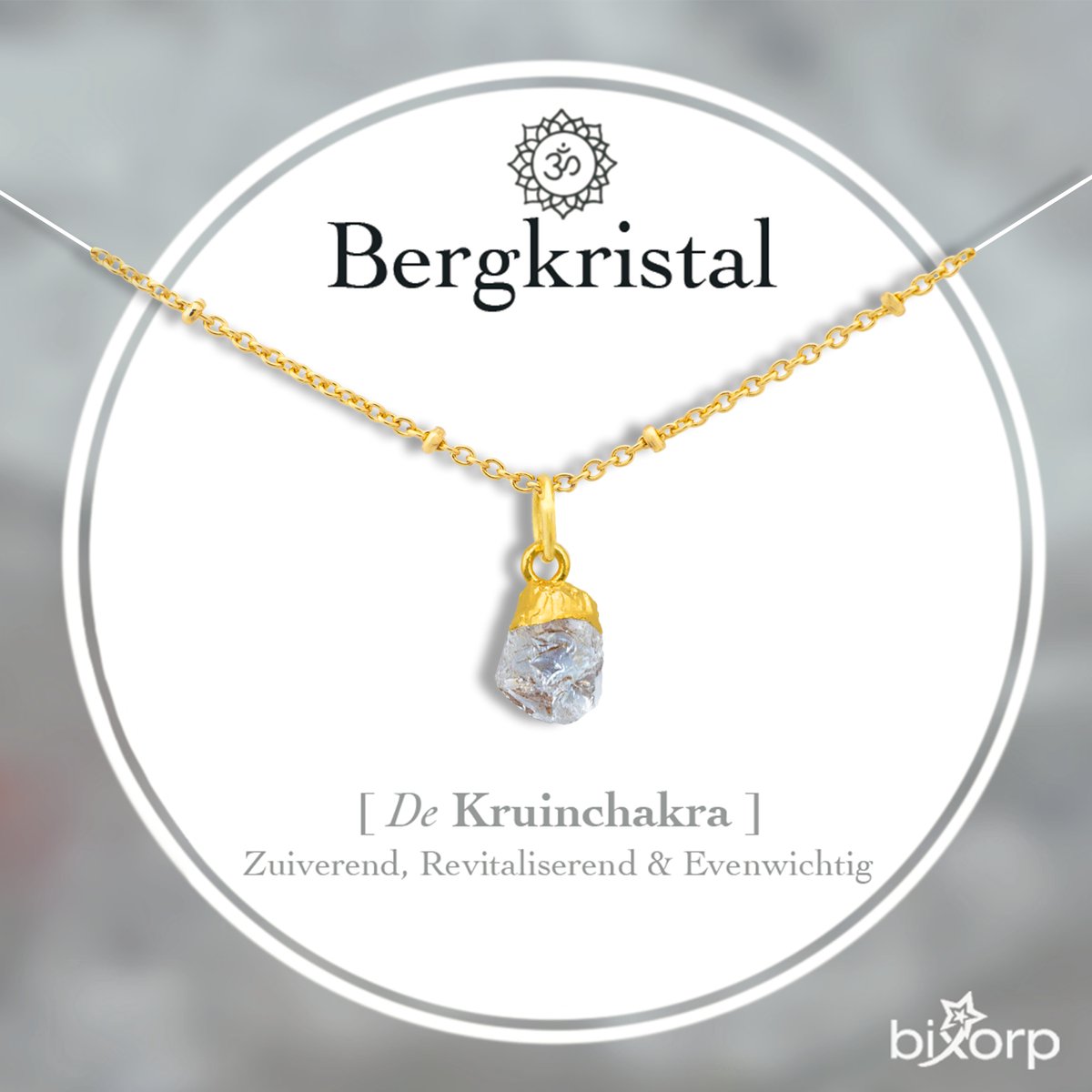 Bixorp Bergkristal Chakra Ketting - Goud Vergulden Roestvrij Staal - Ruwe Edelsteen Hanger - 36cm + 8cm verstelbaar