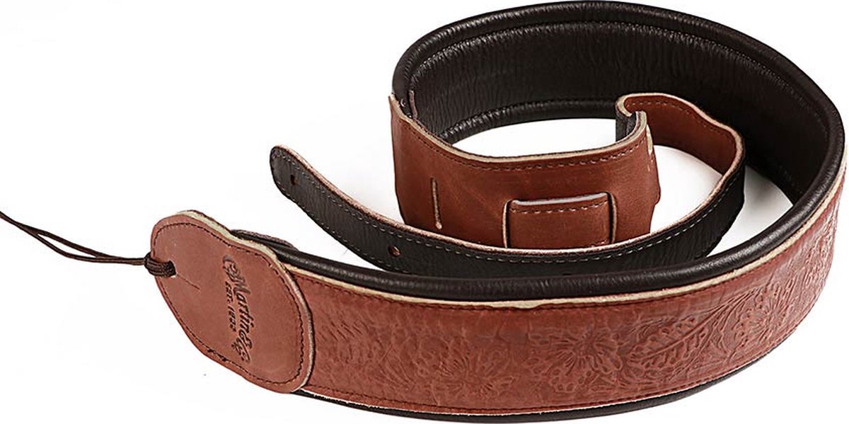 Martin SPA 18A0088 gitaarriem, embossed garment leather, 6,3cm. breed, bruin