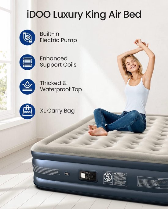Luchtbed zelfopblazend met elektrische luchtpomp - opblaasmatras voor camping vakanties - 203 x 152 x 38 cm 295 kg maximaal — afbeelding 5