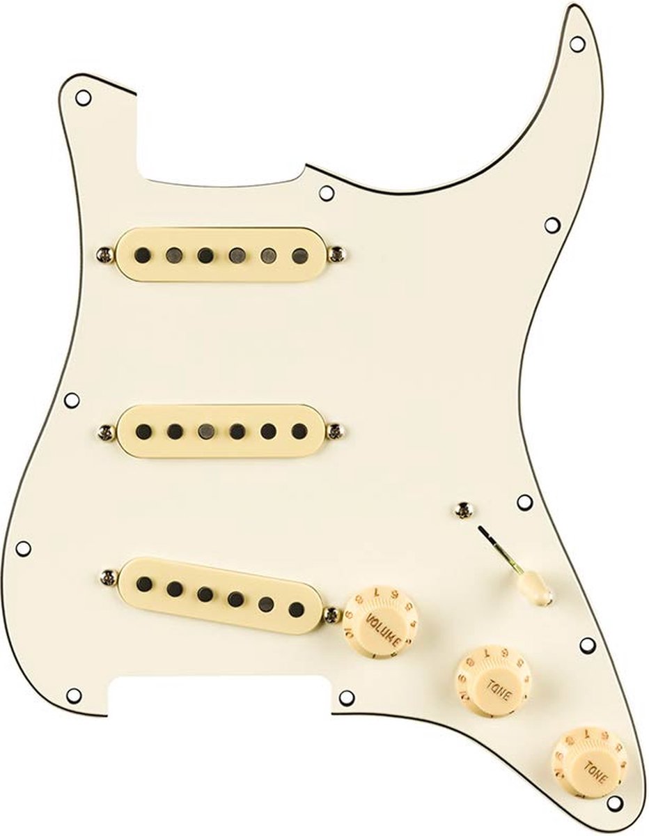 Fender 992236509 Pre-wired Strat Pickguard, Pure Vintage '59 SSS w/RWRP middle, 11 screw holes, parchment