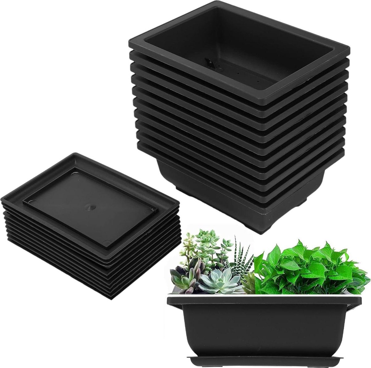 10-pack Bonsai-trainingspotten Met Schaal, Plastic Bonsaiplanten Kweekpot Voor Tuin Tuin Woonkamer