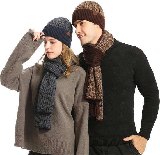 Ensemble Bonnet Echarpe Gant Femme VITATA Ensemble Hiver Homme - Bonnet, Écharpe Et Gants Tricotés - Chaud, Doublé Et Coupe-Vent - Laine Alpaga-Café Café - Prêt-à-Porter Ensemble Homme Hiver