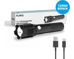 FlinQ Oplaadbare LED Zaklamp - Militaire Zaklamp - Flashlight Oplaadbaar - Tot 1200 meter Zicht - Spatwaterdicht Design van Aluminum - Zaklampen voor noodpakket - Zwart