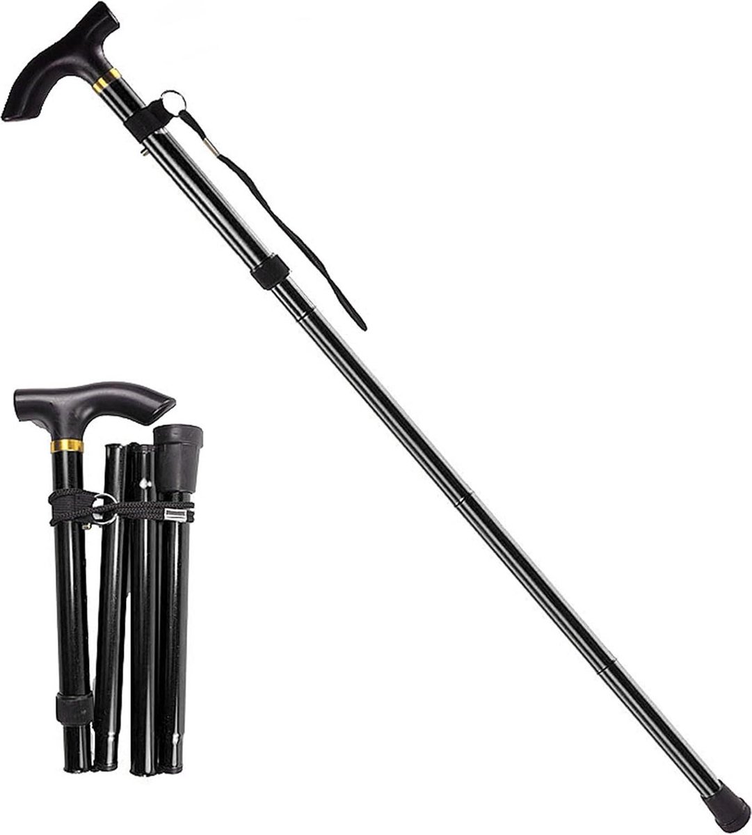 Wandelstok telescopische stok aluminiumlegering opvouwbaar bergbeklimmen-wandelen-zwart 1 stuk