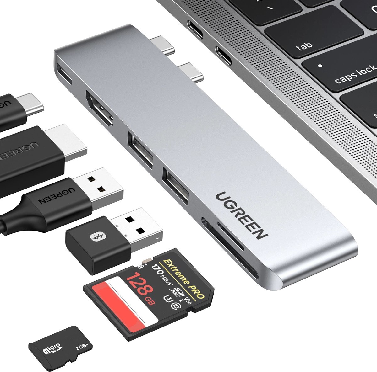 UGREEN  6-in-2 USB-C Hub / Docking Station voor MacBook Air/Pro met HDMI 4K, 2x USB3.0, USB-C oplaadpoort (Thunderbolt 3), SD en Micro SD(TF)