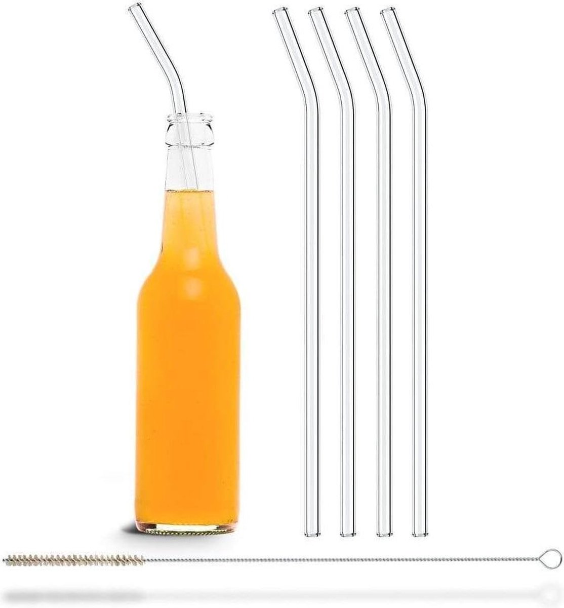 Herbruikbare gebogen glazen rietjes set van 4 30 cm inclusief reinigingsborstel vaatwasmachinebestendig duurzaam voor drinkflessen en limo-flessen Glazen rietjes