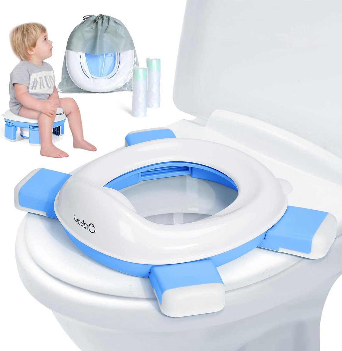 Goedkoopste Peuter reispotje draagbaar toiletbril met opbergtas - zindelijkheidstraining, opvouwbaar kindertoiletbril - 40 potjezakken, afneembare draagpot met spatbescherming