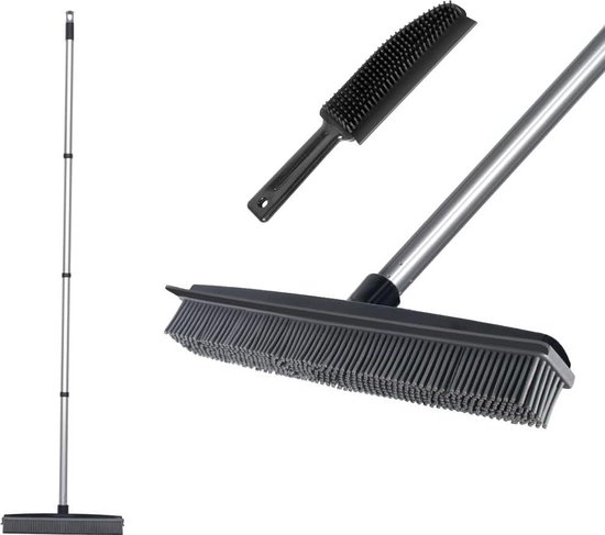 Foto: Rubberen bezem met squeegee fur lange steel tapijt rake lint brush huisdieren tapijt borstel indoor outdoor push bezem zacht tapijt tegel houten vloer