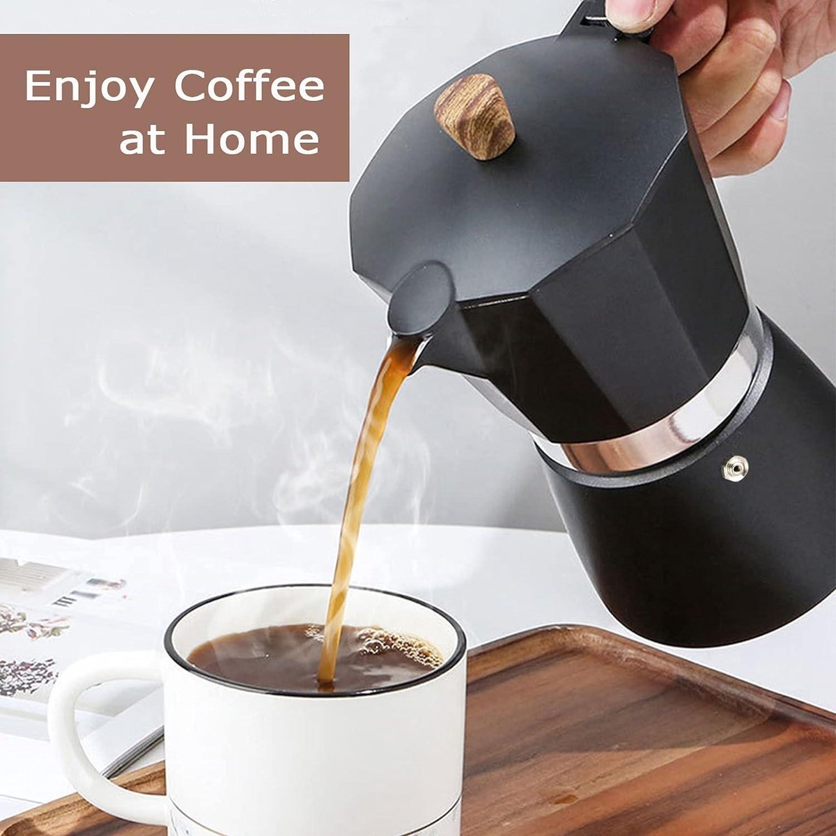 Cafetière Italienne Moka Induction VINATO 6 Tasses - Avec Soupape De Sécurité - Pour Cuisinière Gaz, Plaque Induction, Camping