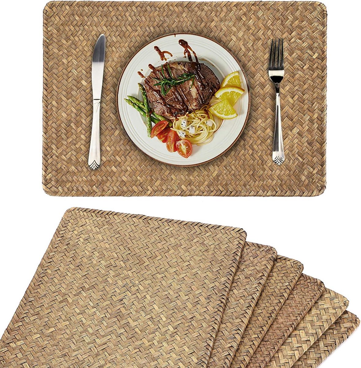 Image of 6 Pack Zeegras Placemats | Natuurlijk | Rechthoekig | 17x11.8" | Koffie