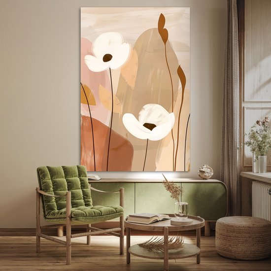 Affiche 120x180 cm - Fleurs - Abstrait - Beige - Dessin au Line - Posters - Décoration chambre - Décoration murale salon - Décoration murale chambre XXL