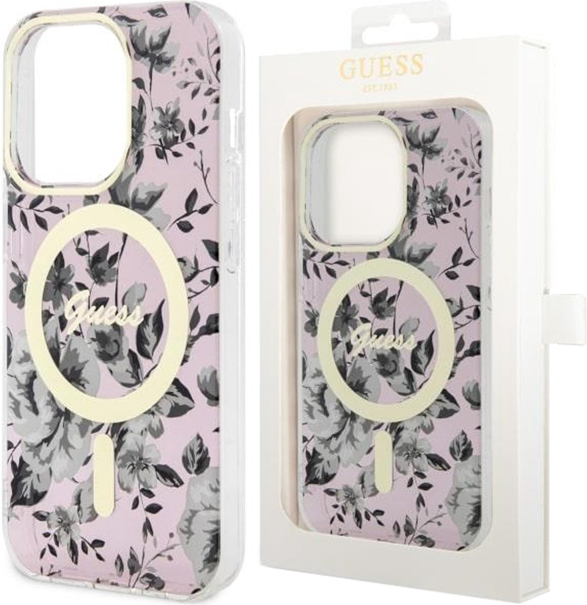 Guess Flower Back Case (MagSafe Compatible) - Geschikt voor Apple iPhone 11 (6.1") - Roze