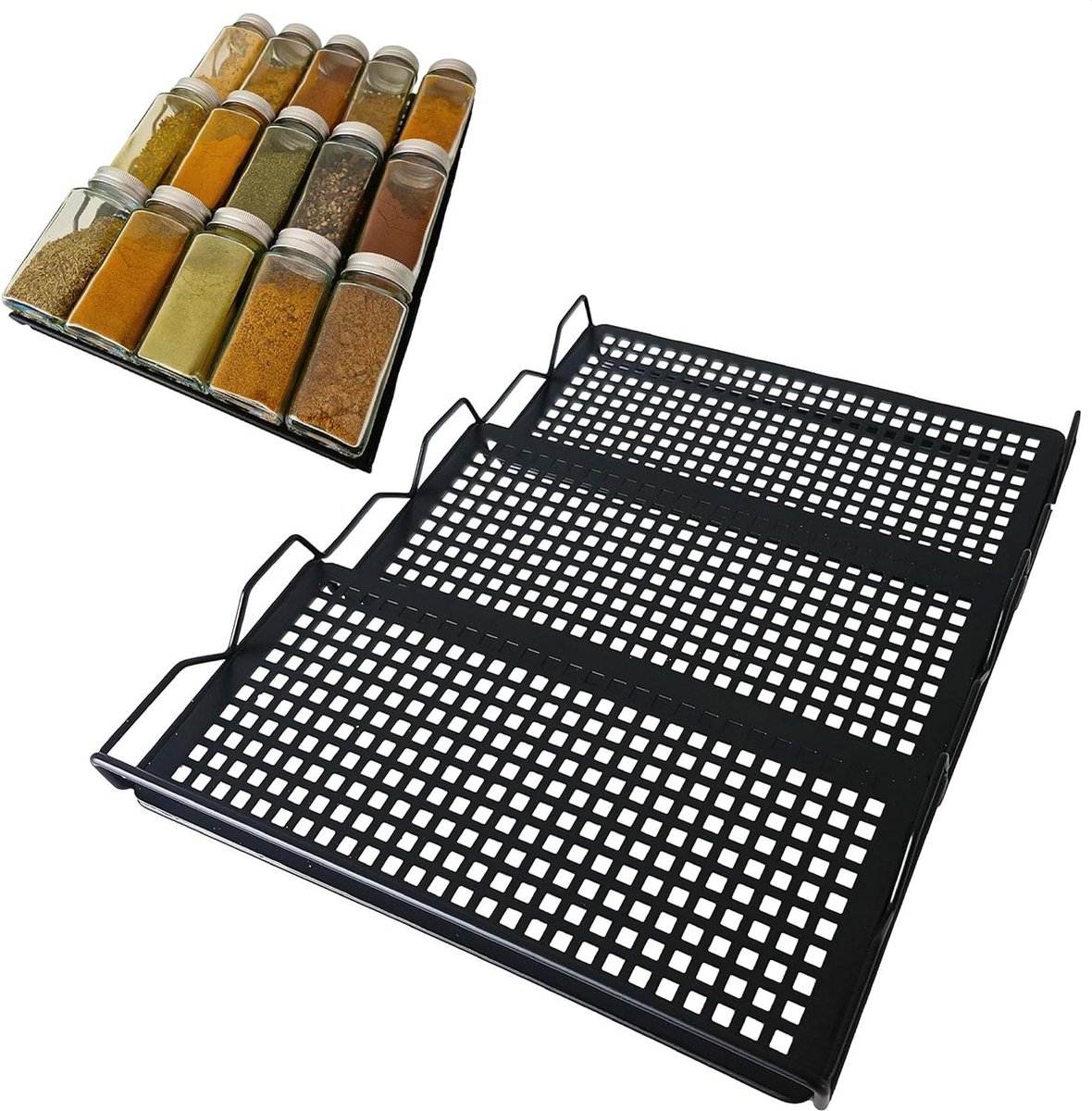 Kruidenrek voor lade organizer Zwart staal Liggend Keuken Opbergrek voor Specerijen Herbs