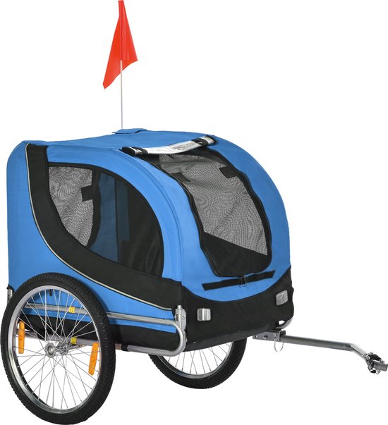 PawHut Hondenkar fietskar honden fiets blauw/zwart opvouwbaar vlag B4-0003-008