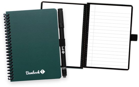 Bambook Colourful uitwisbaar notitieboek - Donkergroen (Forest) - A6 - Blanco & lined - Duurzaam, herbruikbaar whiteboard schrift - Met 1 gratis stift