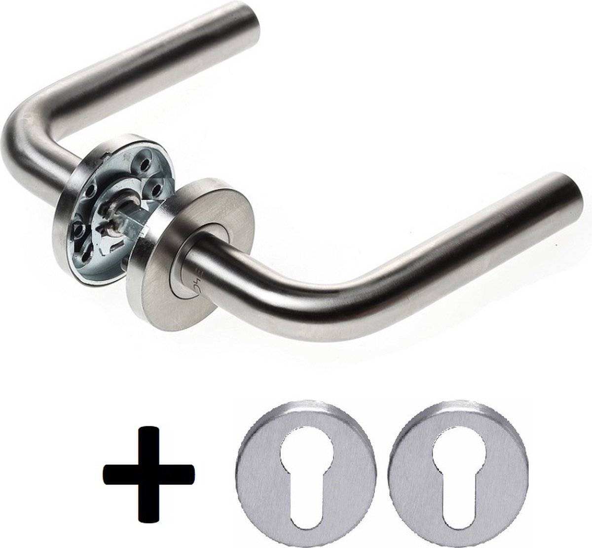 D4E DEURKRUK OP ROZET (EXCL. PC) RVS304 L-GEBOG. DESIGN