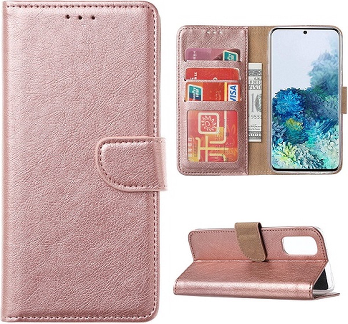 Samsung S20 Hoesje Met Pasjeshouder Bookcase Rose Goud