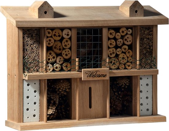 Luxe insectenhotels 28275e grote houten hommelkast - houten hommelkast incl. nestmateriaal - hommelhotel met bitumen dak - insectenhotel - naturel - 51 x 43 x 36 cm Luxe insectenhotels 28275e grote houten hommelkast - houten hommelkast incl. nestmateriaal - hommelhotel met bitumen dak - insectenhotel - naturel - 51 x 43 x 36 cm