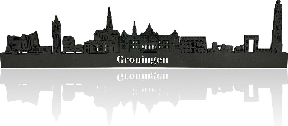 Skyline van Groningen - Zwart-mdf - 110cm - Wanddecoratie van hout