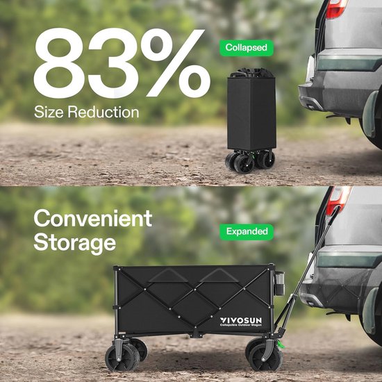 Opvouwbare Vouwwagen voor Buitenactiviteiten - Kamperen, Strand, Sport, en Picknick - Zwarte Outdoor Utility met Brede Wielen — afbeelding 4