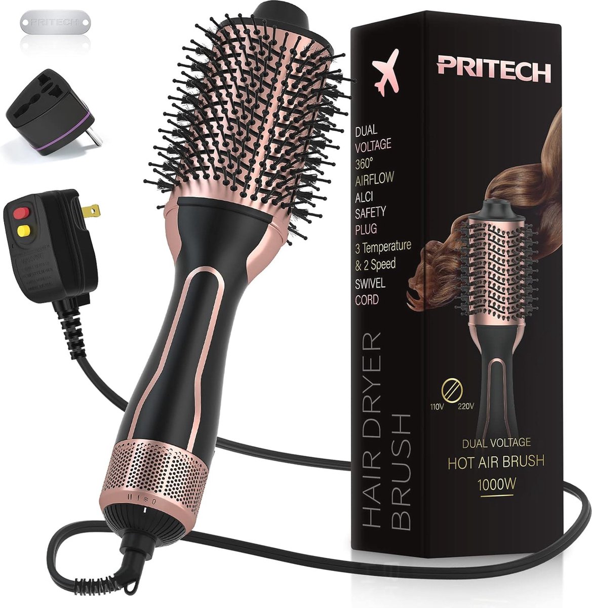 Heteluchtborstel 4-in-1 Styler - Ionische Föhnborstel voor Volumineus en Krullend Haar - 1000W - Geschikt voor 110V/220V