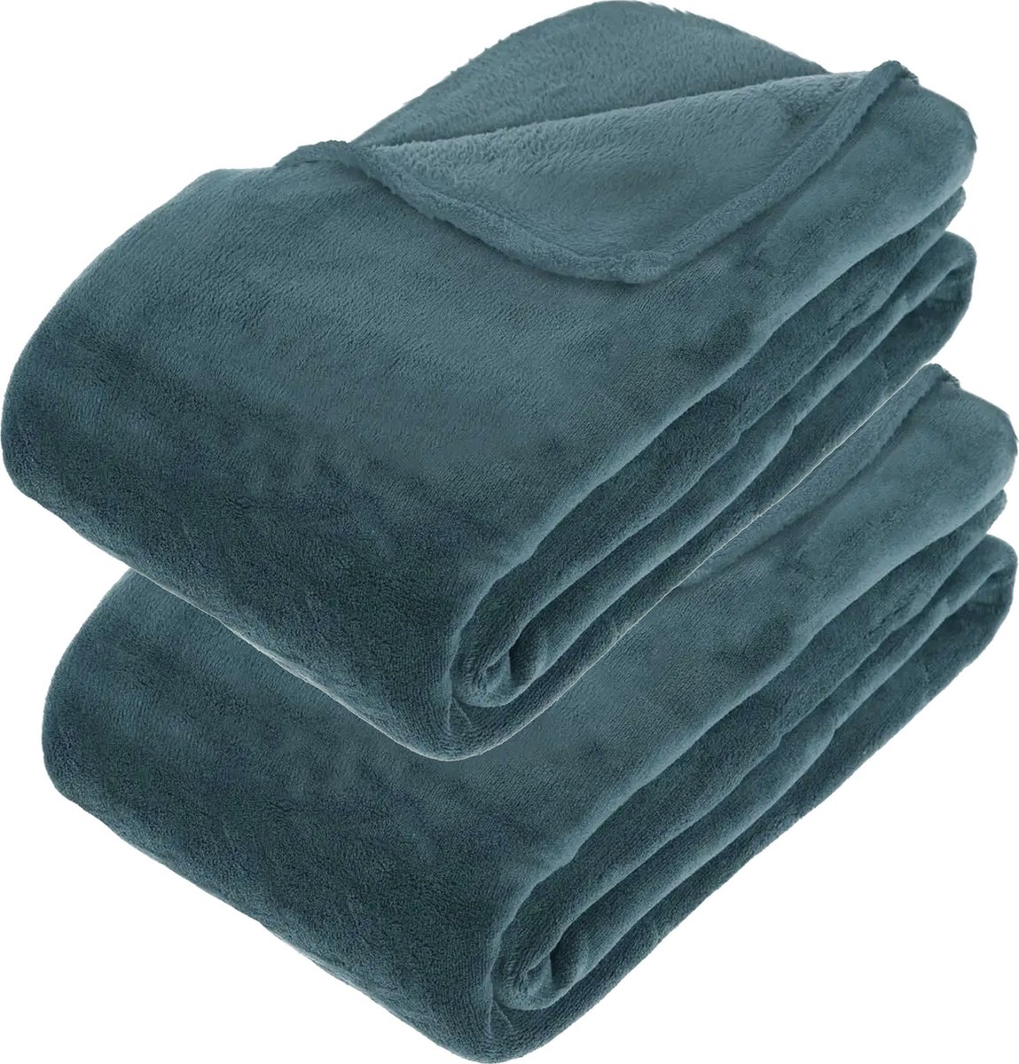 Atmosphera Grote Fleece bank deken/fleece plaid - 2x - petrol blauw - 180 x 230 cm - polyester